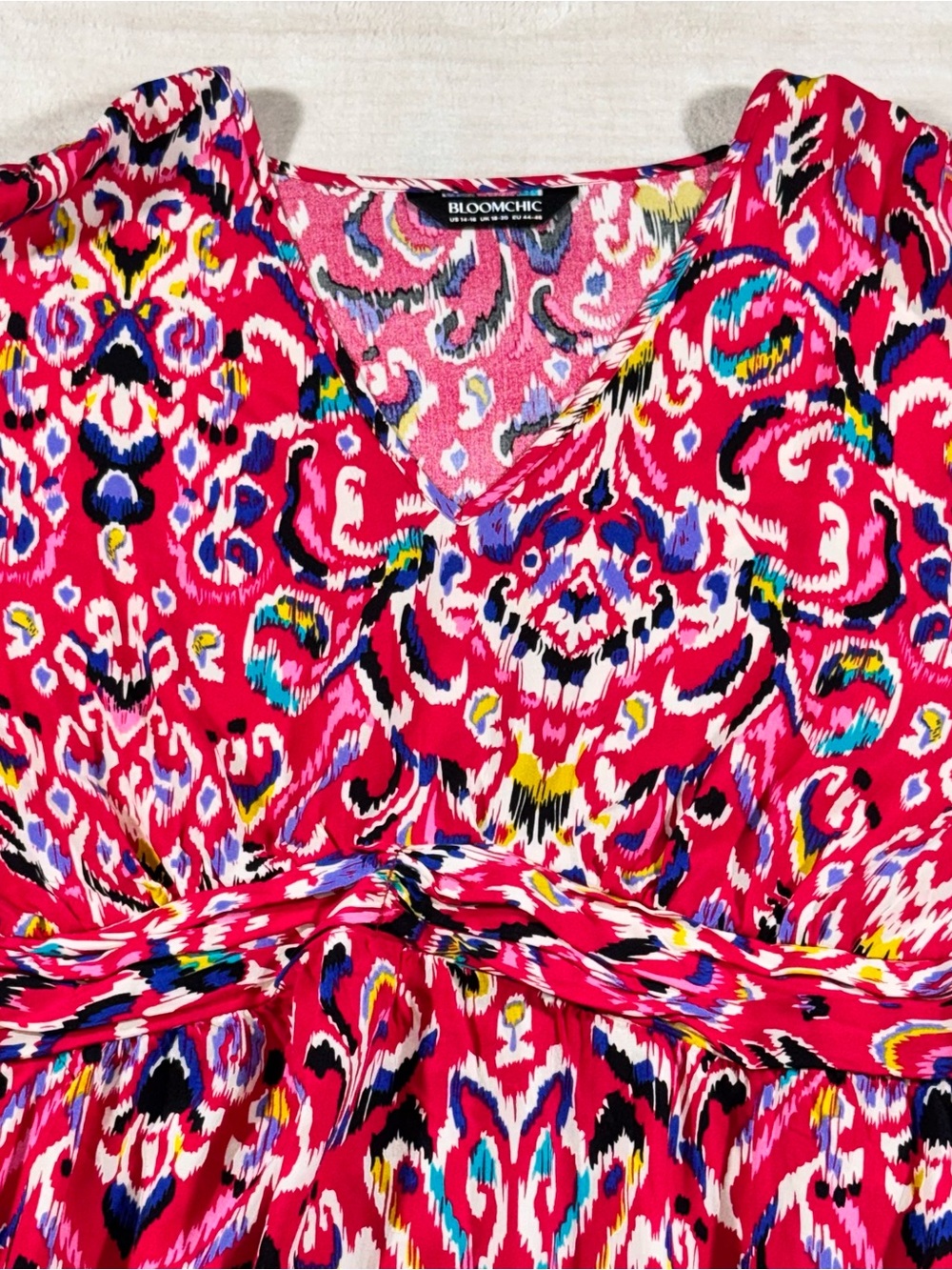 BloomChic Hot Pink Multicolor Ikat Maxi Dress - Picture 7 of 16